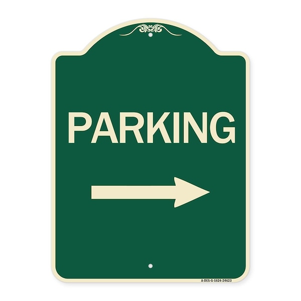 Parking With Right Arrow Heavy-Gauge Aluminum Architectural Sign, 24" x 18", G-1824-24623